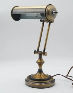 Vintage Adjustable Brass Bankers Desk / Piano Lamp Articulating Arm Tube Shade - Picture 1 of 11