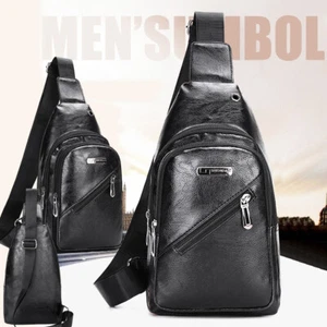 Men's Leather Sling Backpack Crossbody Hiking Casual Daypack Shoulder Chest Bag - Picture 1 of 15