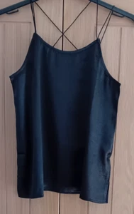 NEW Ellos BLACK Glossy Crinkle Satin Cami Top - Size 10 to 16 (EU 36 to 42) - Picture 1 of 2