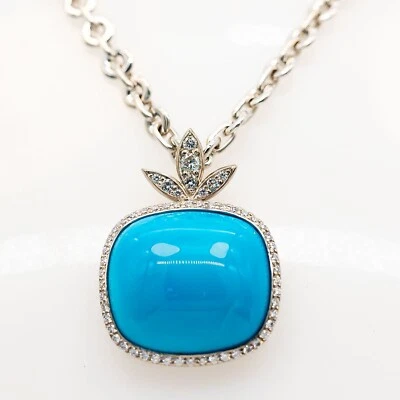 Collar Con Colgante De Turquesa 18K/750 Oro Blanco Diamantes 1,8ct H/SI 47cm - Imagen 1 de 2