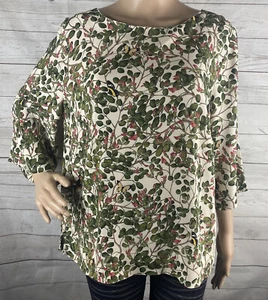 H&M Bluse Damen Gr. 12 schönes Schmetterlingsmuster elfenbein grün rosa gelb Top - Bild 1 von 12