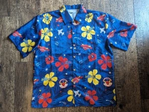 87 FTS - Hook 'em Navy Blue Men's Button Down Hawaiian USAF Shirt Size Large - Picture 1 of 18
