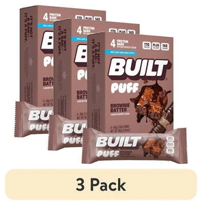 (3 Pack) BUILT Puff Protein Bar, Brownie Batter, 17g Protein, 140 Calories, 4 Ct - Picture 1 of 7