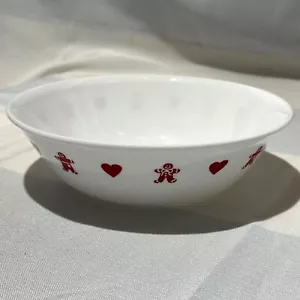 Corelle PAN DI ZENZERO UOMO E CUORI servizio ciotola Natale rosso bianco made USA HTF - Foto 1 di 11
