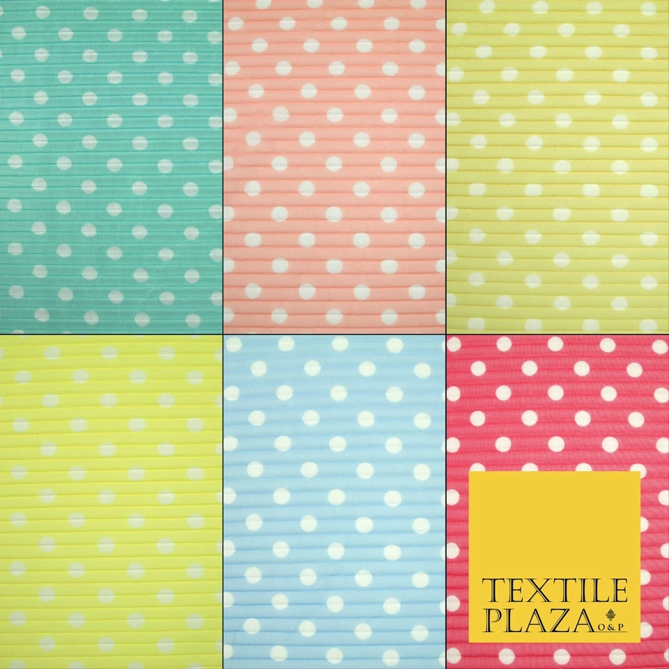 6 COLOURS 1cm White Spotted Printed Pleated Plisse Georgette Stretch Fabric 58" - Image 1 of 1