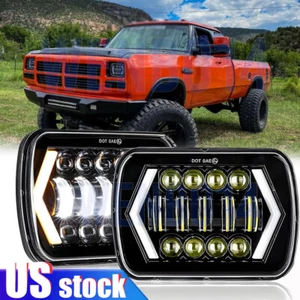 Pair 5x7" 7x6" Halo LED Headlights Hi/Lo Beam Fit Dodge D150 D250 D350 Ram 50 H4 - Picture 1 of 7