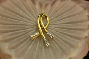14K Yellow Gold Flared Ribbon Design Pendant Charm w/ White Sapphires - Picture 1 of 4