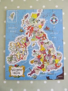 VINTAGE WOODEN JIGSAW PUZZLE OF GREAT BRITAIN AND IRELAND - PONDA ? - Picture 1 of 7