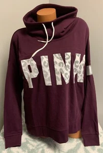 Victoria's Secret Pink Pullover Sweatshirt High Cowl Neck Maroon Leopard Large - Picture 1 of 3