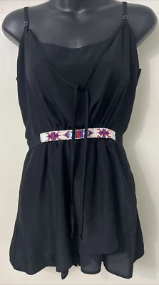 Dolce Vita Romper Womans Sz M Black Native Seed Bead Accents Spaghetti Straps - Image 1 of 4