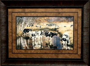Bonnie Mohr Fall Reflections Cow Art Print-Framed 27.5 x 20.5 - Picture 1 of 1