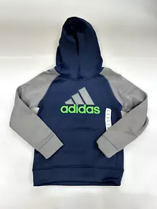 New Youth Boys Size Small / 8 Navy Grey ADIDAS Dri-Fit Fleece Hoodie Hoody - Picture 1 of 1