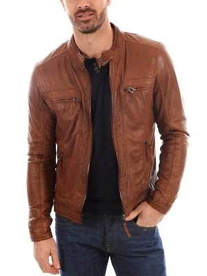 New Men's Tan Brown Designer Jacket Slim Fit Lambskin Leather Jacket U654 - Image 1 of 3