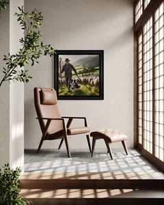 Printed Velvet Shepherd With His Flock Framed Artwork - Picture 1 of 5