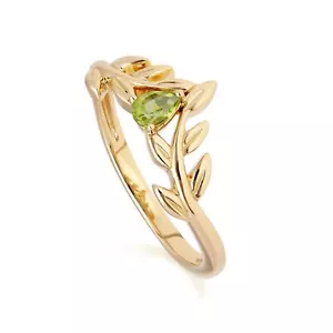Anillo de espina de deseo de peridoto hoja en oro amarillo de 9 quilates - Imagen 1 de 2
