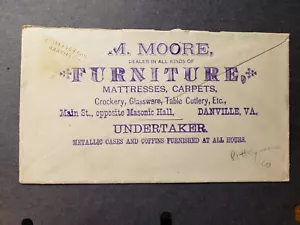 1884 DANVILLE, VIRGINIA Ad Postal History Cover MOORE UNDERTAKER COFFINS - Picture 1 of 2