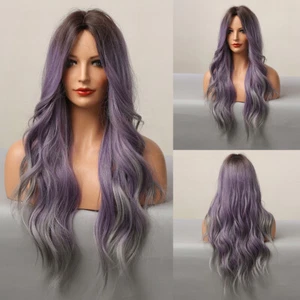 Women Wavy Ombre Purple Curly Hair Costume Fashion Cosplay Synthetic Party Wigs - Picture 1 of 6