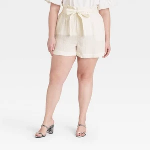 Women's Plus Size High-Rise Paperbag Shorts - A New Day Cream 4X, Ivory - Picture 1 of 12