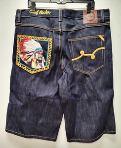Vintage Y2K LRG Lifted Research Group 38 Baggy Embroidered Jeans Shorts Skater - Picture 1 of 10