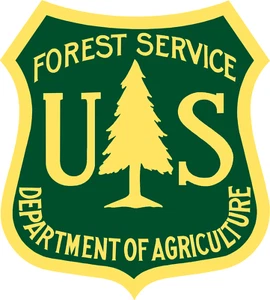 YELLOW & GREEN USDA FOREST SERVICE SHIELD SHAPED STICKER 4.5-Inch by 4-INCH 2-PK - Picture 1 of 2