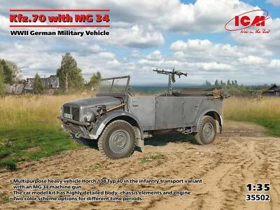 1:35 ICM KIT Kfz.70 With Mg 34 Wwii German Military Vehicle Kit ICM35502 - Immagine 1 di 2