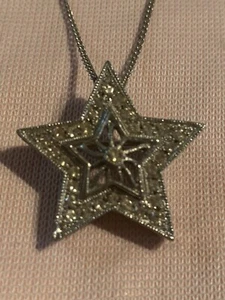RARE Vintage Silver Star Rhinestone Necklace Pendant Brooch Combo 1960 - Picture 1 of 10