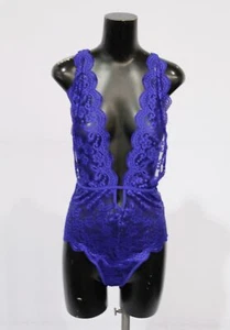 DreamGirl Women's Pure Romance Sheer Lace Scalloped Teddy LV5 Sapphire Large - Picture 1 of 4
