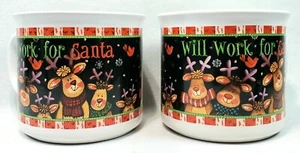 NUOVO 2 tazze cacao ceramica set - renna, Babbo Natale 2004 Debra Jordan Bryan - scatola aperta - Foto 1 di 4