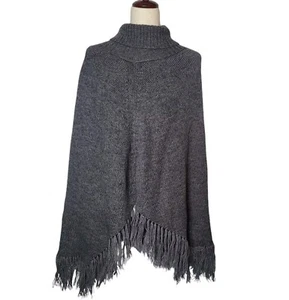 Inca Imports Women's Handmade Fringe Poncho Cape Gray Size Large - Picture 1 of 10