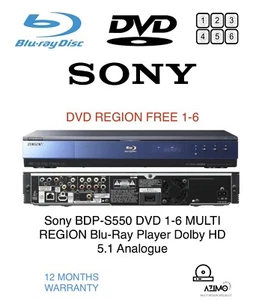 Sony BDP-S550 DVD 1-6 MULTI REGION Blu-Ray Player Dolby HD 5.1 Analogue RB - Picture 1 of 11
