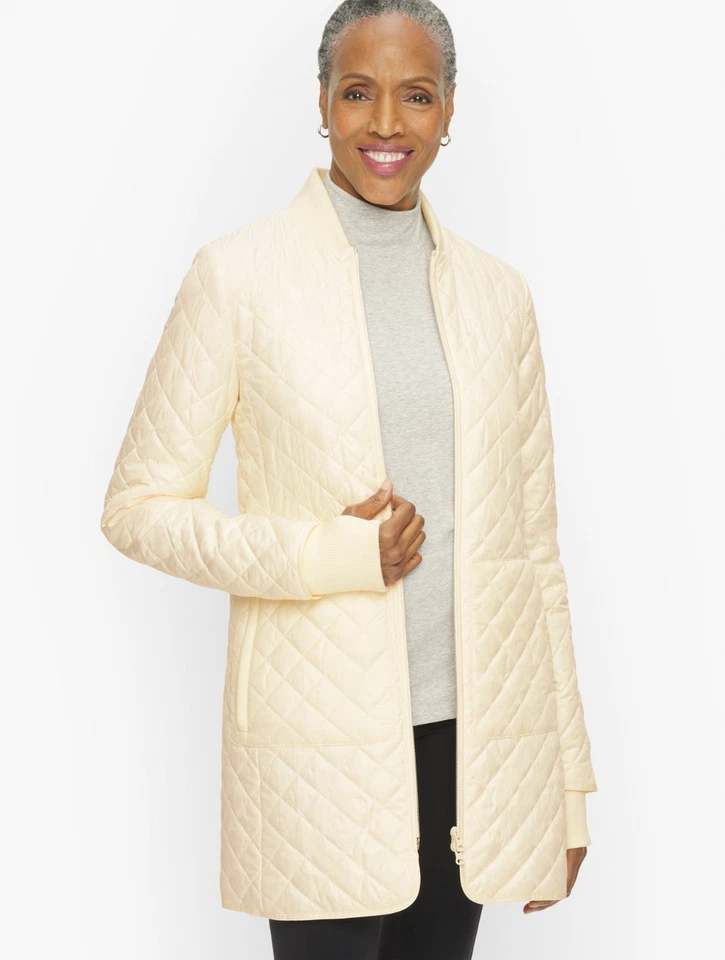 Chaqueta Larga Acolchada T By Talbots Mujer Grande Petite LP Crema Resistente al Agua  Foto 1 de 4