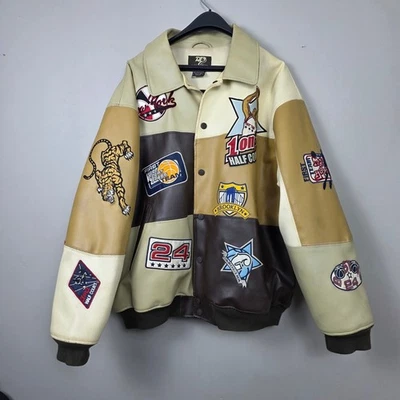 Chaqueta de bombardero deportiva estilo universitario con parches azul crudo Y2K para hombre 2XL Foto 1 de 4