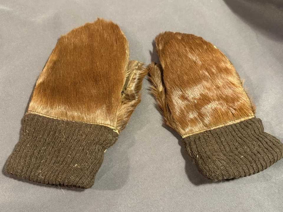 Antique Fur Mittens possible military - Image 1 of 4