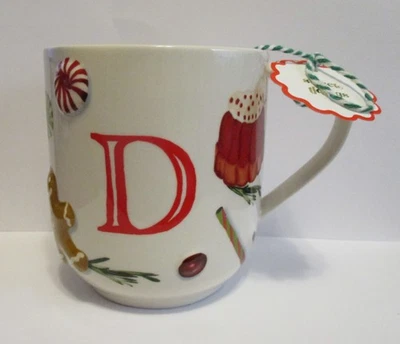 Taza Anthropologie Holifaye Gres Monograma Inicial D Navidad Foto 1 de 4