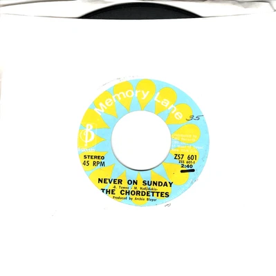 THE CHORDETTES:    NEVER ON SUNDAY / THE EXODUS SONG .. 45 RPM 8174 - Image 1 of 3