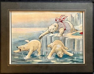 1920 POLAR BEARS CHILDREN'S PRINT In Colour From ARCTIC ORPHANS By N PARKER - Picture 1 of 3