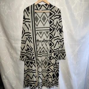 Pretty Young Thing Long Strickjacke vorne offen Damen L schwarz grau geometrisch - Bild 1 von 6