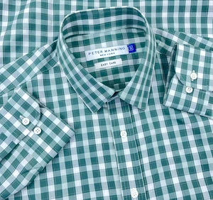 Camicia Peter Manning uomo taglia 3 verde quadri bottoni abito tutti i giorni vestibilità standard - Foto 1 di 20