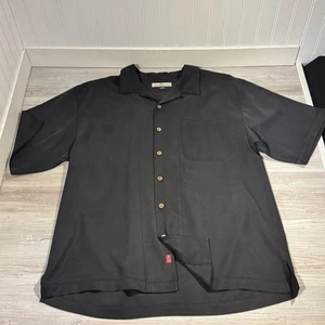 Tommy Bahama Negro 100% Seda Manga Corta Abotonada Informal Hawaiano Para Hombres L - Imagen 1 de 7