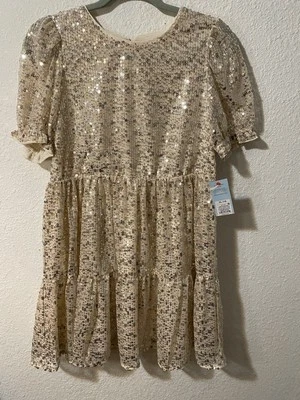 Vestido crema manga corta lentejuelas Cat & Jack para niñas, XL 14 Foto 1 de 4
