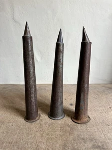 Three Antique Metal Handmade Taper Candle Making Molds Patina Early Lighting  - Picture 1 of 14