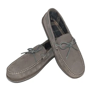 LL Bean Mokassin Hausschuhe Leder handgenäht Flanell gefüttert Schuhe graphit 11 NEU! - Bild 1 von 18