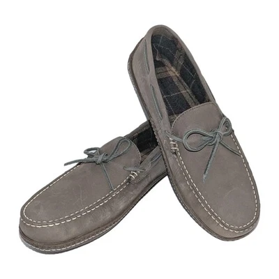LL Bean Moccasin Slippers Leather Hand Sewn Flannel Lined Shoes Graphite 11 NEW! - Image 1 of 4