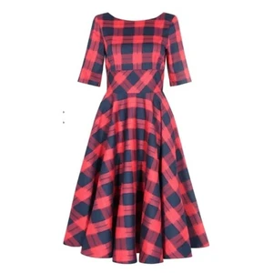 The Pretty Dress Company Hepburn Swing Dress Plaid Mid Sleeve Retro Rockabilly - Picture 1 of 13