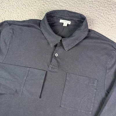 James Perse Sueded Jersey Rugby Polo Shirt Mens 2 Medium Blue Long Sleeve USA - Image 1 of 4