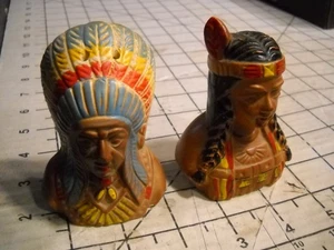 Salt & Pepper Shakers Native American Indian Chief and Wife. Black letter Japan - Picture 1 of 12