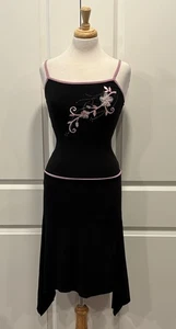 Vintage Y2K Drop Waist asymmetrisches dünnes Trägerkleid Gr. Small Blumen launisch - Bild 1 von 8