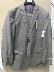 NWT Perry Ellis Portfolio Mens Slim Fit 2 Piece Suit 40 L / 34 Waist Light Grey - Picture 1 of 13