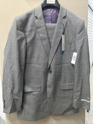 NWT Perry Ellis Portfolio Mens Slim Fit 2 Piece Suit 40 L / 34 Waist Light Grey - Image 1 of 4