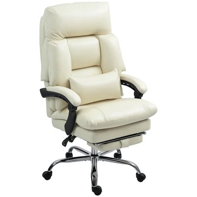 HOMCOM Overstuffed Office Chair, Reclining Computer Chair, Cream White